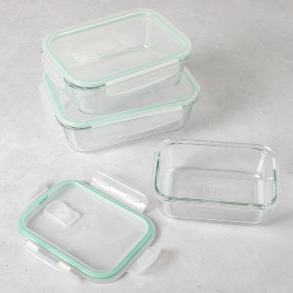 Gibson Home Martha Stewart Seavey 6-Piece (51.4oz 35.5oz 21.6oz) Square Borosilicate Glass Storage Container Set W/ Lids
