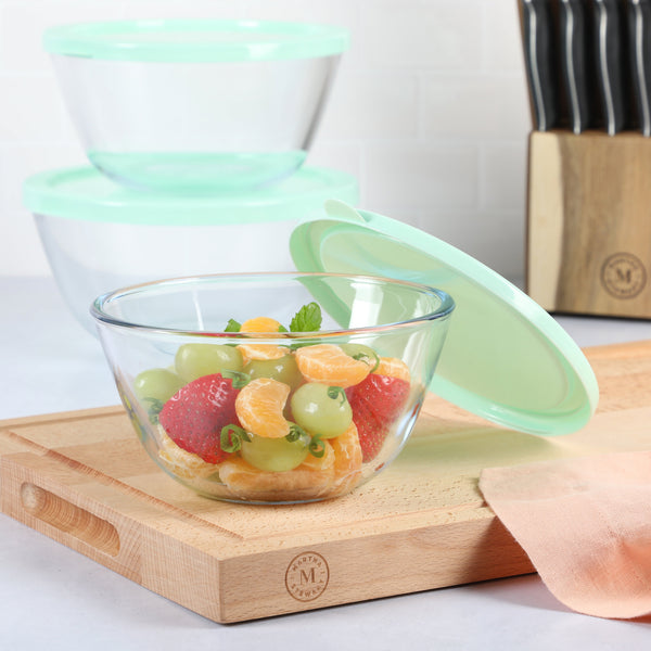 Gibson Home Martha Stewart Summersol 6-Piece (67.6oz 50.7oz 33.8oz) Borosilicate Glass Mixing Bowl Set W/ Lids