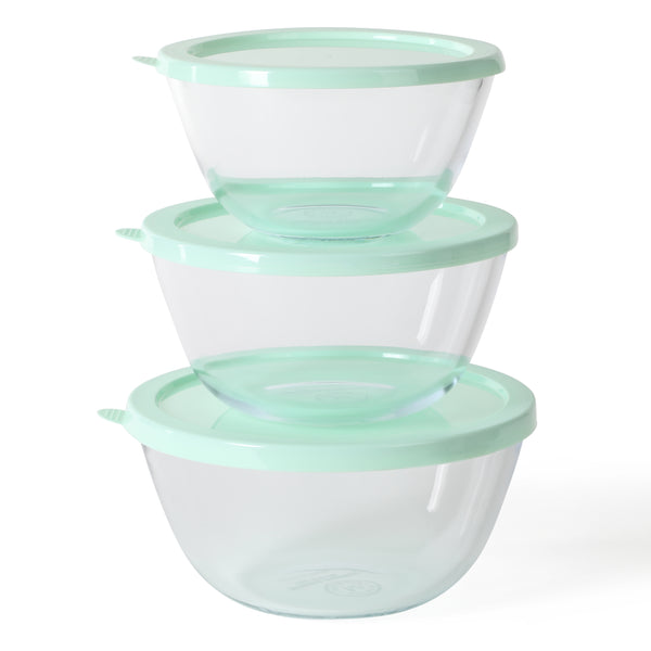 Gibson Home Martha Stewart Summersol 6-Piece (67.6oz 50.7oz 33.8oz) Borosilicate Glass Mixing Bowl Set W/ Lids