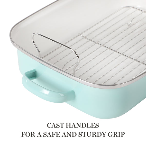 Gibson Home Martha Stewart Thayer Enamel On Steel 16" Roaster Pan W/ Stainless Steel Rack