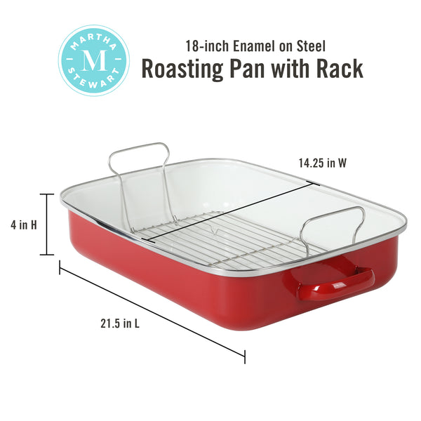 Gibson Home Martha Stewart Thayer Enamel On Steel 18" Roaster Pan W/ Stainless Steel Rack