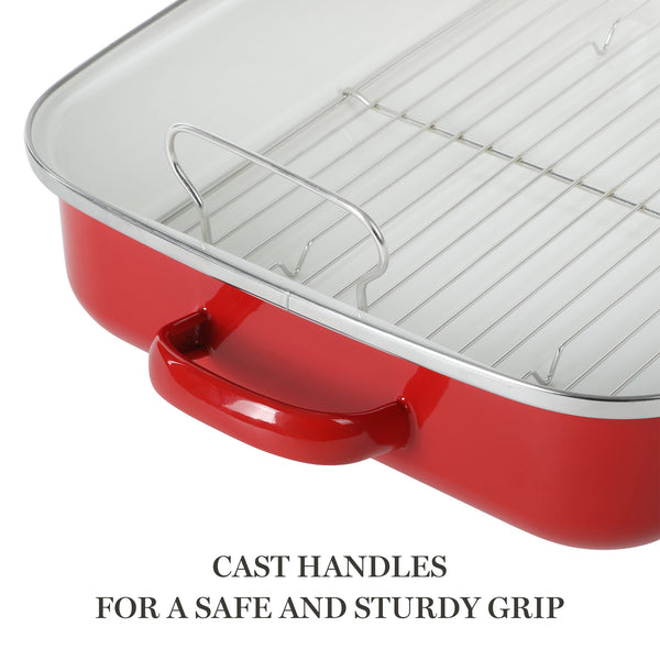 Gibson Home Martha Stewart Thayer Enamel On Steel 18" Roaster Pan W/ Stainless Steel Rack