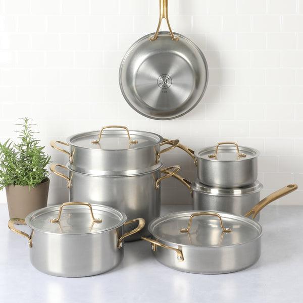 Gibson Home Martha Stewart Vintage 18/8 Tri-ply Stainless Steel 12-Piece Cookware Set W/ Gold Handles