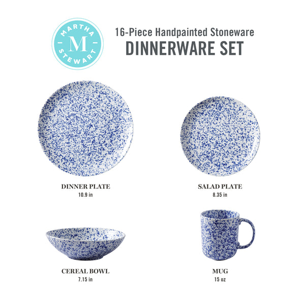 Gibson Home Martha Stewart Warham 16-Piece Hand Painted Splatter Reactive Stoneware Dinnerware Set