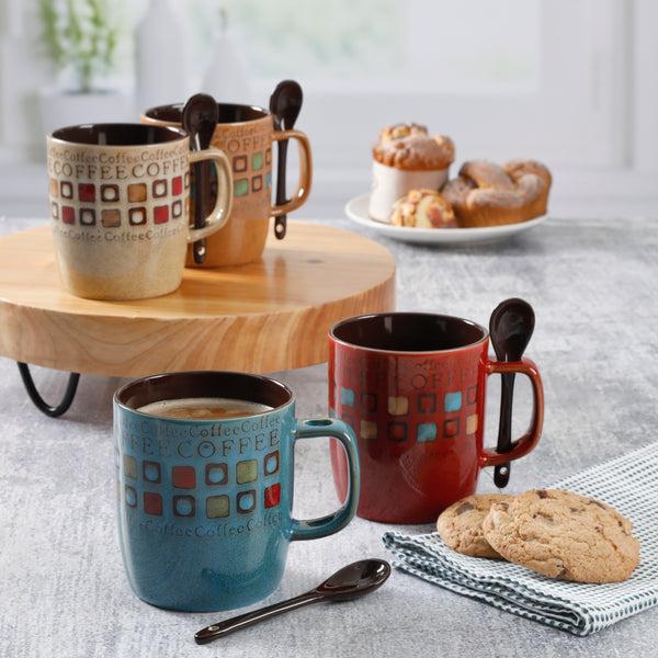 Gibson Home Mr. Coffee Café Americano 8-Piece 14oz Assorted Styles Mug Set W/ Spoons