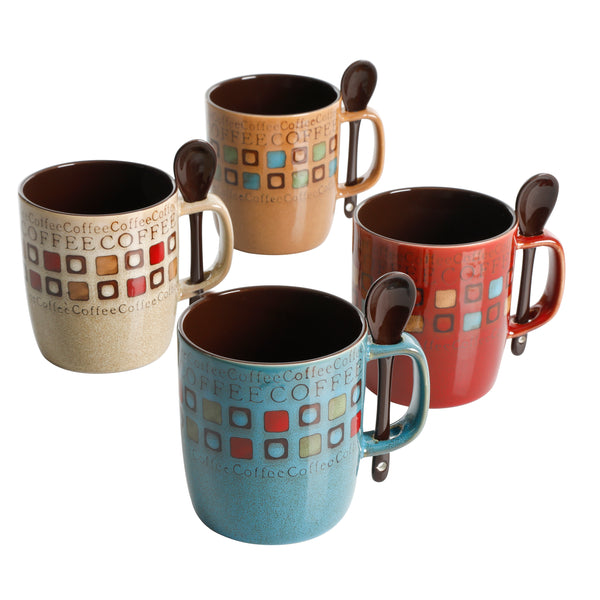 gibson home Mr. Coffee Café Americano 8-Piece 14oz Assorted Styles Mug Set w/ Spoons