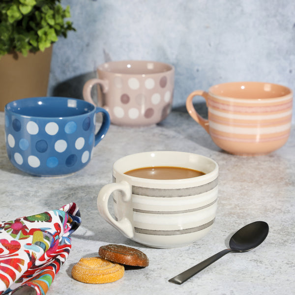 Gibson Home Mr. Coffee Cappuccino Bliss 4-Pack 23oz Assorted Decorated Design Latte Stoneware Mugs