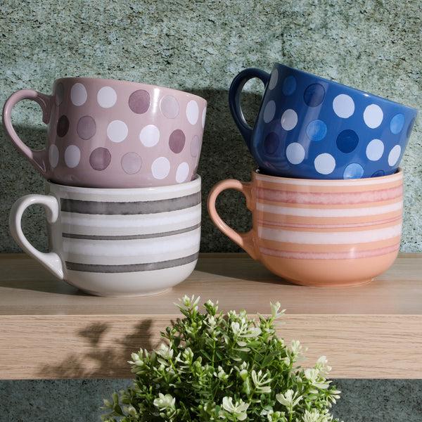 Gibson Home Mr. Coffee Cappuccino Bliss 4-Pack 23oz Assorted Decorated Design Latte Stoneware Mugs