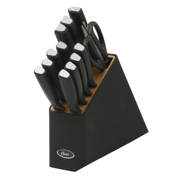 gibson home Oster Brixen 13 Piece High Carbon Stainless Steel Kitchen Cutlery Knife Block Set W/ Black Wood Block