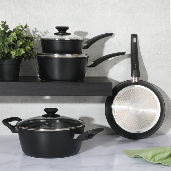 Gibson Home Oster Connelly 7-Piece Aluminum Premium Nonstick Pots And Pans Cookware Set W/ Induction & Bakelite Stay Cool Handle - Black