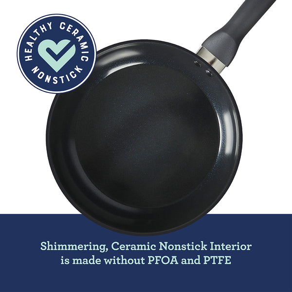 Gibson Home Oster Hawke 14 Piece Aluminum Premium PFA Free Ceramic Nonstick Blue Saphirre Pots And Pans Cookware Set W/ Induction Base