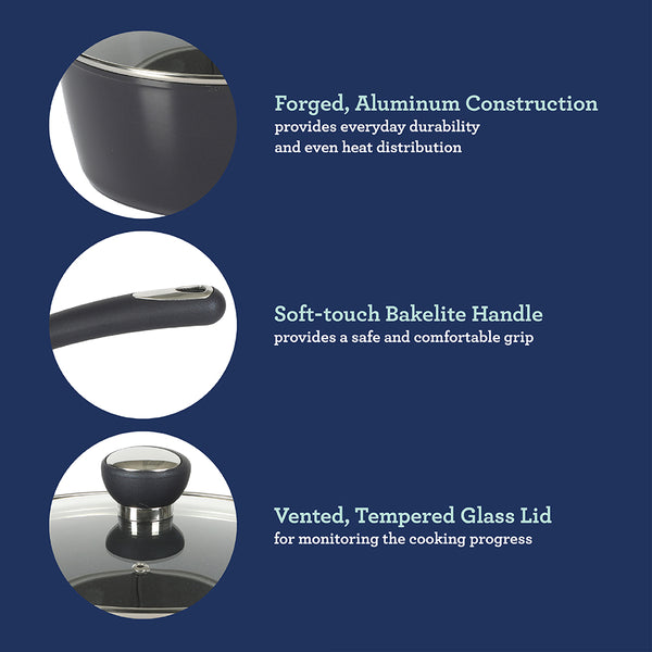 Gibson Home Oster Hawke 14 Piece Aluminum Premium PFA Free Ceramic Nonstick Blue Saphirre Pots And Pans Cookware Set W/ Induction Base