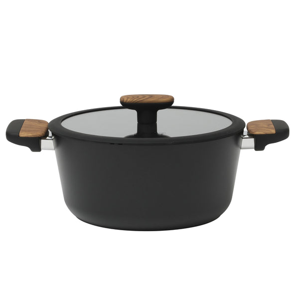 Gibson Home Oster Platinum Oxburg 14 Piece Forged Aluminum PFA Free Non-toxic Premium Ceramic Non Stick Interior Cookware & Kitchen Tools Set - Black W. Wood Handles