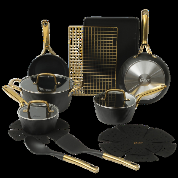 gibson home Oster Premium Abbottsford 16 Piece Aluminum Pots and Pans PFA Free Ceramic Non stick Induction Kitchen Cookware Set