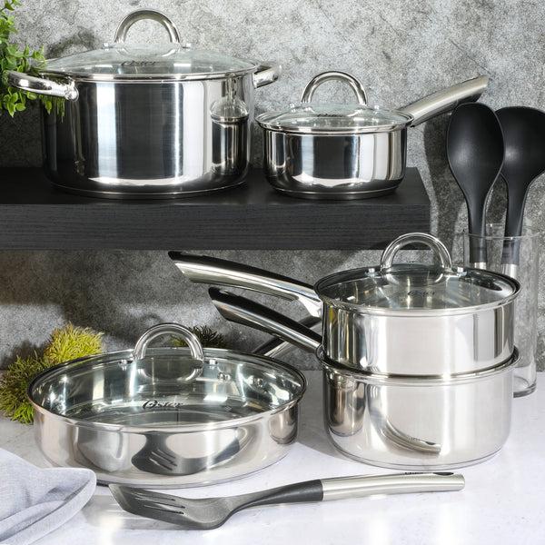 Gibson Home Oster Sangerfield 12-Piece Stainless Steel Cookware Set W/ Kitchen Tools