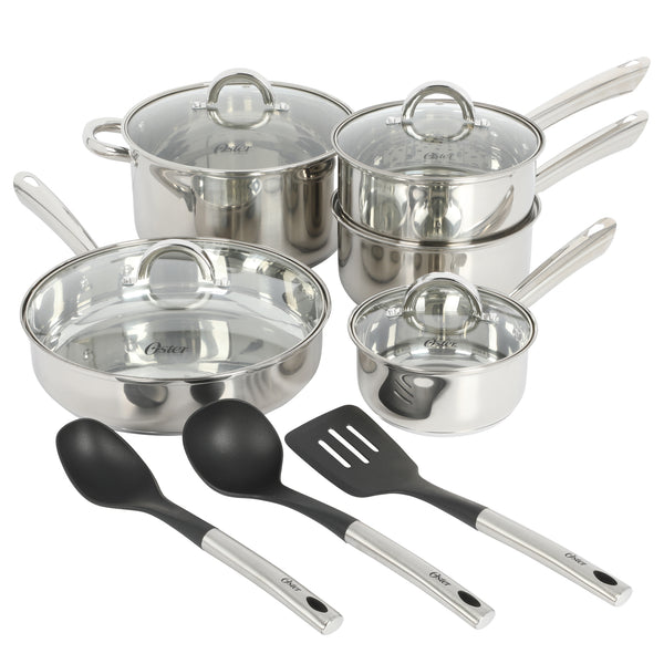 gibson home Oster Sangerfield 12-Piece Stainless Steel Cookware Set w/ Kitchen Tools