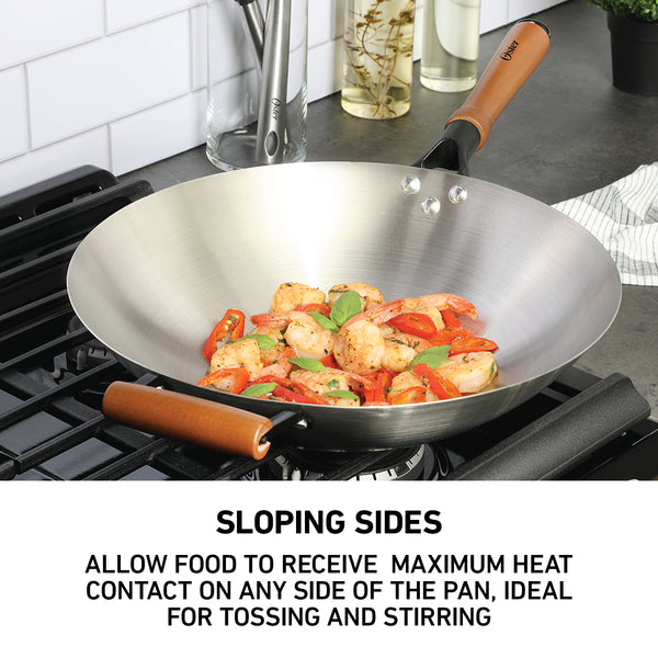 Gibson Home Oster Sangerfield 14-Inch Carbon Steel Wok W/ Wood Handles