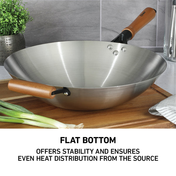 Gibson Home Oster Sangerfield 14-Inch Carbon Steel Wok W/ Wood Handles