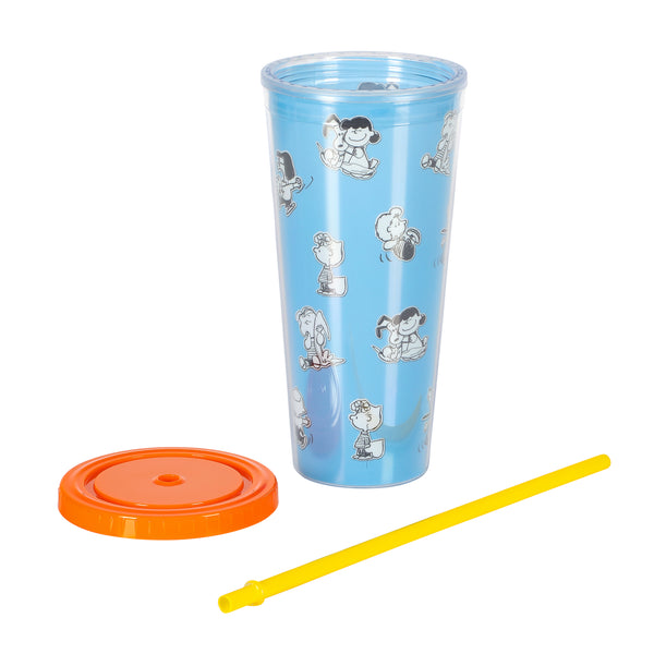 Gibson Home Peanuts 70th Anniversary 23.6oz Double Wall Acrylic Tumbler Set W/ Lids And Straws