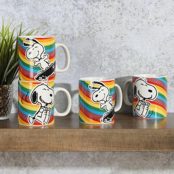 Gibson Home Peanuts 70th Anniversary 4-Piece 15oz Snoopy Stoneware Mug Set