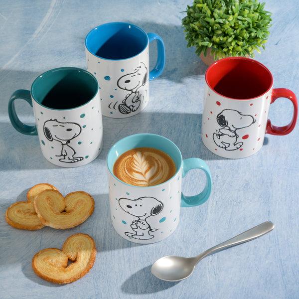 Gibson Home Peanuts Freckled Joy 4-Pack 15oz Snoopy Stoneware Mug Set