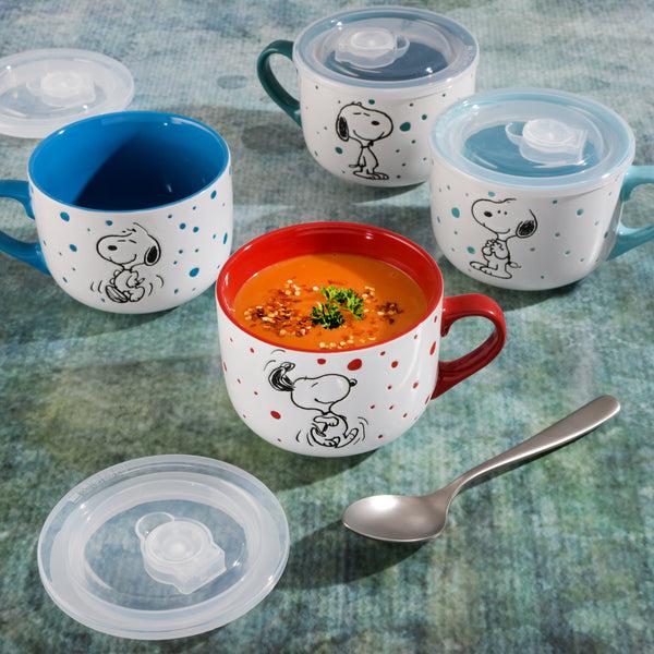 Gibson Home Peanuts Freckled Joy 4-Pack 25oz Soup Bowls W/ Lids