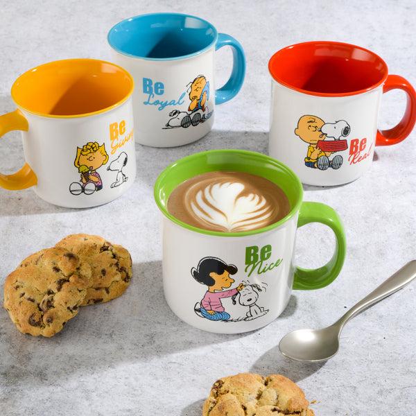 Gibson Home Peanuts Gentle Reminders 4-Pack 21oz Snoopy Stoneware Camper Mug Set