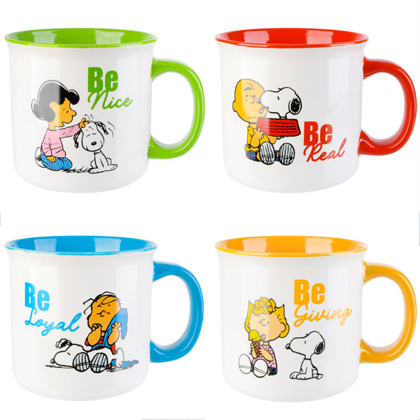 gibson home Peanuts Gentle Reminders 4-Pack 21oz Snoopy Stoneware Camper Mug Set