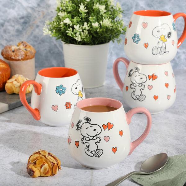 Gibson Home Peanuts Mothers Baby 4-Pack Large 20oz Belly Shaped Stoneware Mug Set