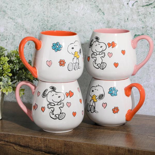 Gibson Home Peanuts Mothers Baby 4-Pack Large 20oz Belly Shaped Stoneware Mug Set