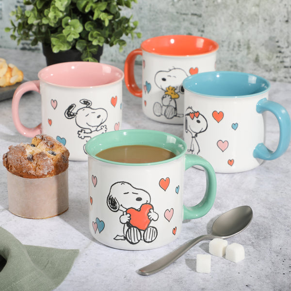 Gibson Home Peanuts Mothers Love 4-Pack Large 21oz Camper Stoneware Mug Set