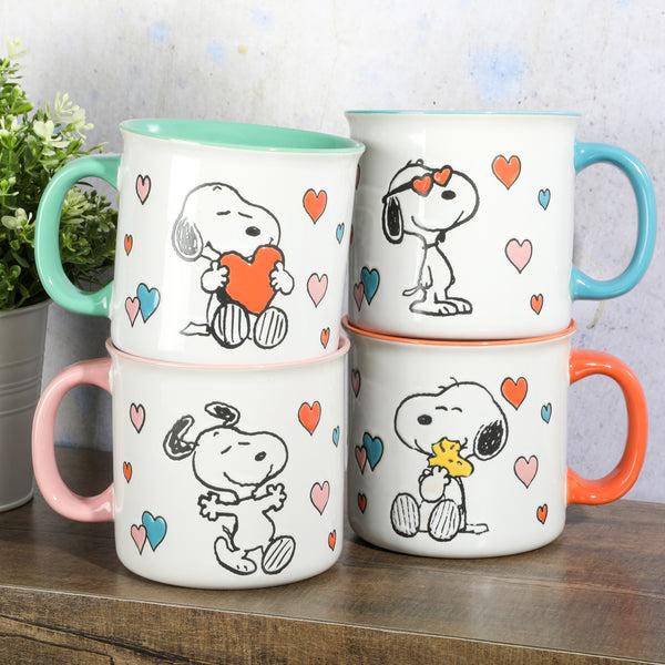Gibson Home Peanuts Mothers Love 4-Pack Large 21oz Camper Stoneware Mug Set