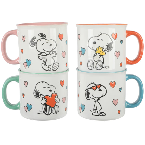 Gibson Home Peanuts Mothers Love 4-Pack Large 21oz Camper Stoneware Mug Set