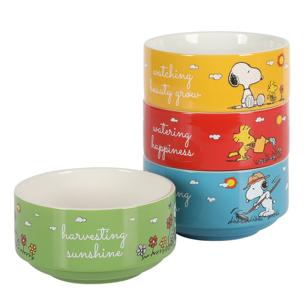 gibson home Peanuts Snoopy 4-Pack Stackable 5.5" Decorated Stoneware Bowl Set