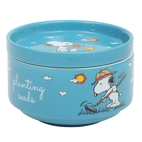 Gibson Home Peanuts Snoopy 6 Pack Stackable 5.5" Decorated Stoneware Bowl Set W/ Plate