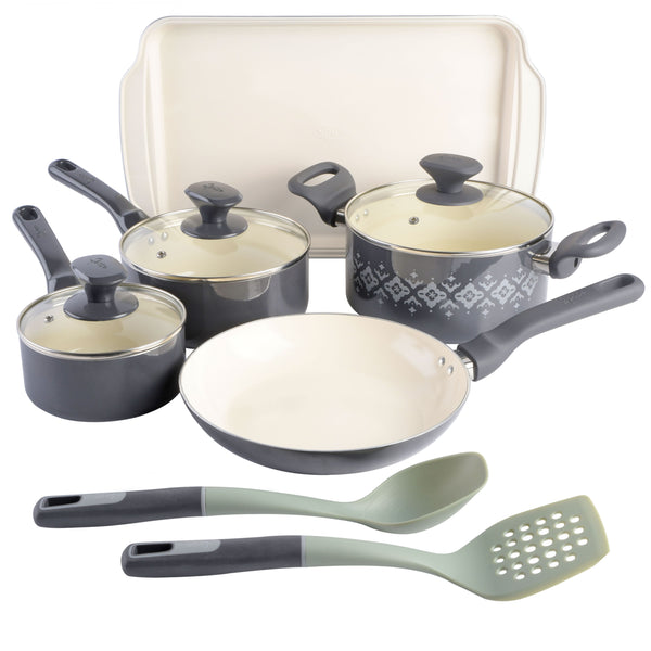 gibson home Spice by Tia Mowry 10-Piece Aluminum Cookware Set w/ Healthy Non-Stick Ceramic Interior