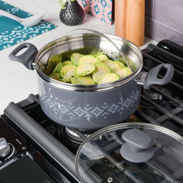 Gibson Home Spice By Tia Mowry Savory Saffron 5-Quart Dutch Oven W/ Steamer Insert And Healthy Non-Stick Interior