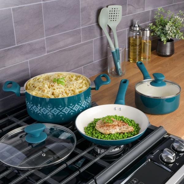 Gibson Home Spice By Tia Mowry Savory Saffron 7-Piece Aluminum Cookware Set W/ Healthy Non-Stick Ceramic Interior