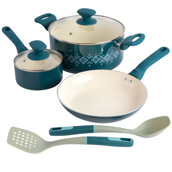 gibson home Spice by Tia Mowry Savory Saffron 7-Piece Aluminum Cookware Set w/ Healthy Non-Stick Ceramic Interior