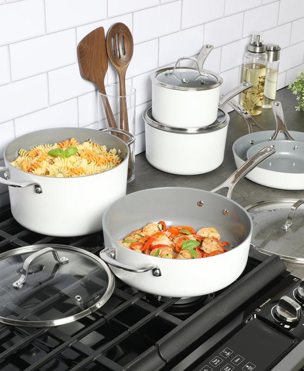 Gibson Home Sur La Table Angelie 10-Piece Enameled Aluminum Cookware Set W/ Premium Grey Ceramic Interior