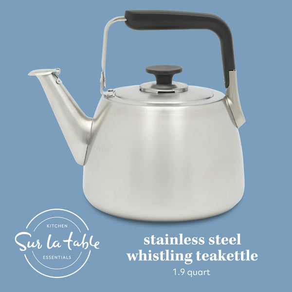 Gibson Home Sur La Table Kitchen Essential Large 2 QT Heavy Gauge Stainless Steel Whistling Tea Kettle