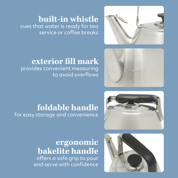 Gibson Home Sur La Table Kitchen Essential Large 2 QT Heavy Gauge Stainless Steel Whistling Tea Kettle