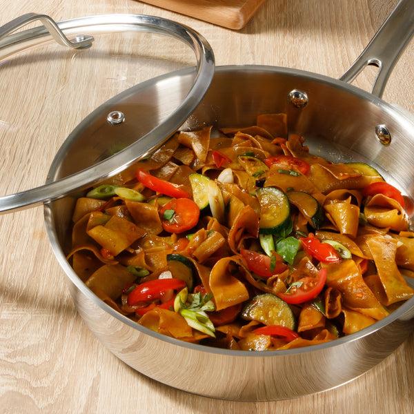 Gibson Home Sur La Table Kitchen Essentials 10 Piece Stainless Steel Non Toxic Pots And Pans Kitchen Cookware Set W/ Triply Encapsulated Base - Induction Safe