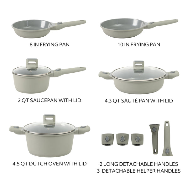 Gibson Home Sur La Table Kitchen Essentials 13 Piece Detachable Handle Pots And Pans Premium PFA Free Premium Ceramic Induction Cookware Set