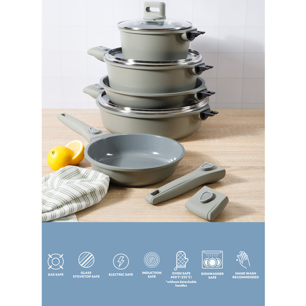 Gibson Home Sur La Table Kitchen Essentials 13 Piece Detachable Handle Pots And Pans Premium PFA Free Premium Ceramic Induction Cookware Set