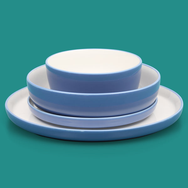 Gibson Home Sur La Table Kitchen Essentials 16-Piece Two-Tone Porcelain Dinnerware Plates And Bowls Set