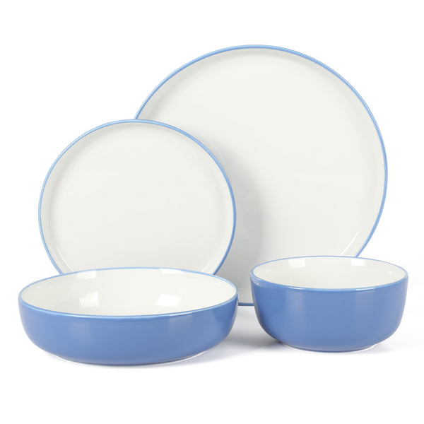 gibson home Sur La Table Kitchen Essentials 16-Piece Two-Tone Porcelain Dinnerware Plates and Bowls Set