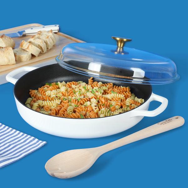 Gibson Home Sur La Table Kitchen Essentials 3.75-Quart Enameled Cast Iron All-In-One Multi-Purpose Non-Toxic Nonstick Braiser Pan W/ Borosilicate Glass Lid