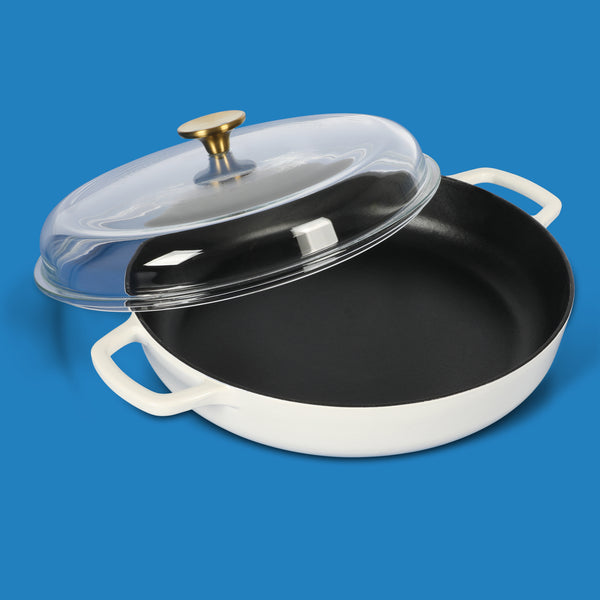 Gibson Home Sur La Table Kitchen Essentials 3.75-Quart Enameled Cast Iron All-In-One Multi-Purpose Non-Toxic Nonstick Braiser Pan W/ Borosilicate Glass Lid