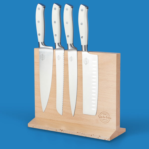 Gibson Home Sur La Table Kitchen Essentials 5-Piece German Steel Blade With Triple Riveted Handle Set On Beechwood Magnetic Block